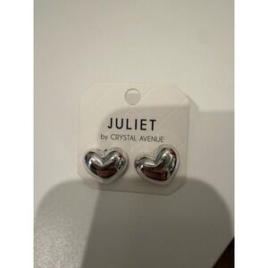 Juliet by Crystal Avenue Silver Puffed Heart Stud EarringsNEW